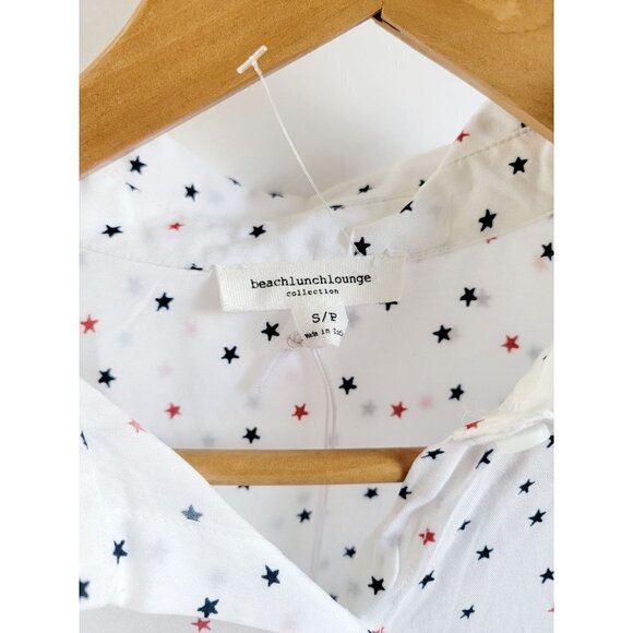 Beach Lunch Lounge 4th Of July Stars Print Button Down Short Sleeve Shirt Size S - Picture 4 of 10